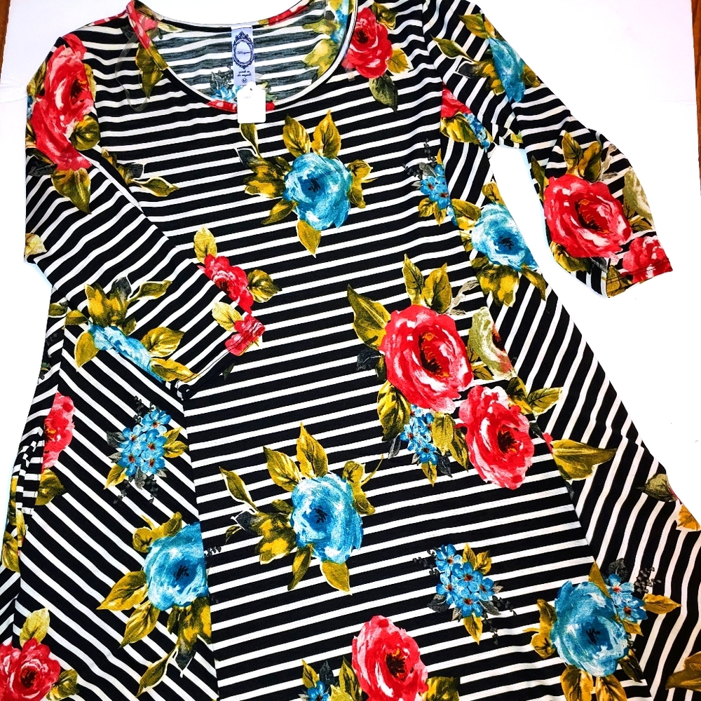 Honeyme Black Striped Floral Dress